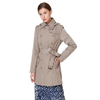 C141 Women Water resistant notch collar hooded double breasted trench coat.