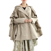 C143 Women Faux suede notch collar over size ruffle detailed double breasted winter over coat