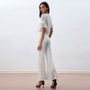 P219 Women All-over floral lace asymmetric cascading ruffles party pants