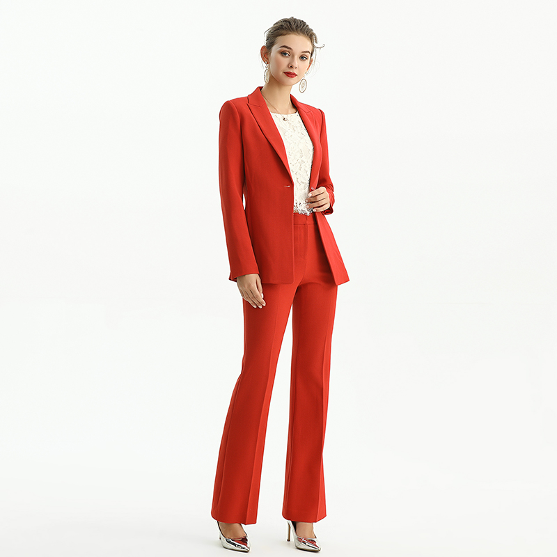 P147-5 Women Polyester crepe mid-rise straight leg tailored trousers