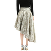 S144 Women Metallic bubble jacquard full circle asymmetric flare party skirt