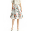 S137 Women Floral print inverted pleat A-line midi skirt