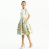 S137-2 Women Metallic floral jacquard inverted pleat A-line midi skirt