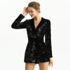 R154-3 Women Sequinned velvet long sleeves party romper