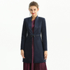 C134 Women Faux suede and satin combo zipper-waisted mid length coat