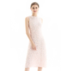 D117-1 Women 3D flower embroidered lace sleeveless straight-cut party midi dress.