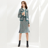 C152 Women Tweed plaid satin trimmed round neck short jacket