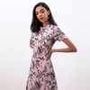 D222 Women Paisley print rolled collar A-line day dress