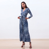 R171-2 Women Animal print long sleeves flare leg jumpsuit 