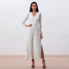R220 Women All-over lace long sleeve ruffle details party jumpsuit 