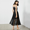 C163 Women Floral lace elasticated waist full circle sunburst pleated midi skirt