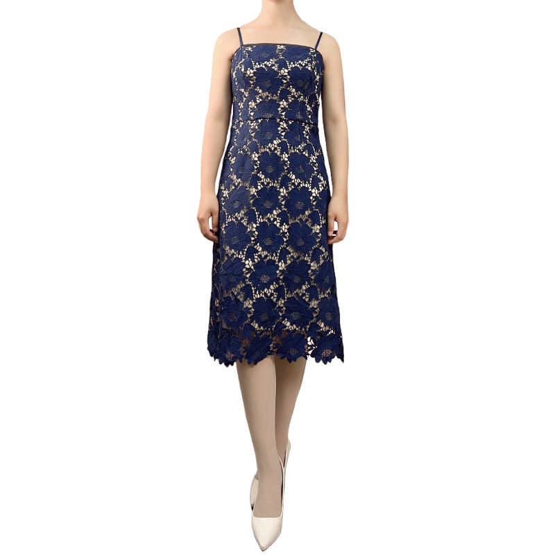 D405 Women flower embroidered lace bare shoulder midi party dress