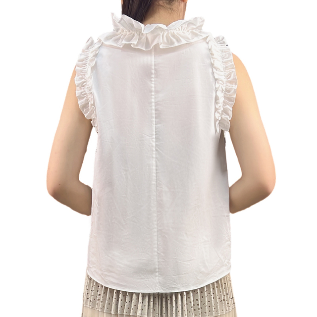 B563 Women Cotton V-neck ruched ruffle tank top