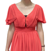 D416 Women Solid V-neck butterfly sleeves pintuck-detail flared midi dress
