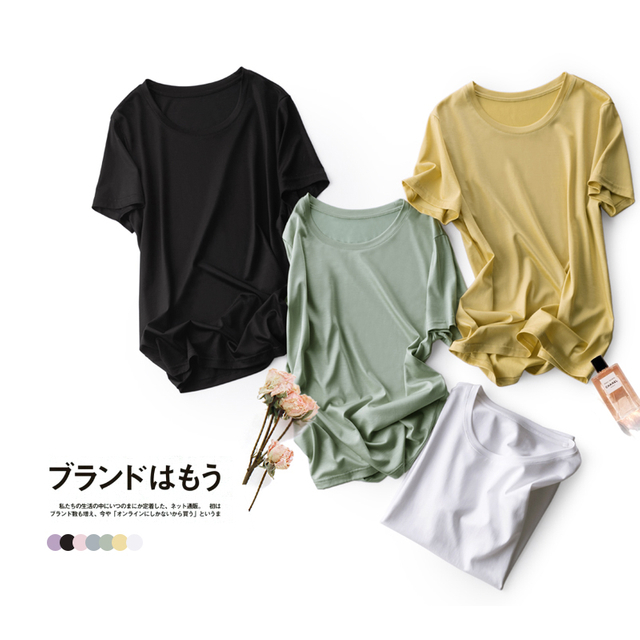 W21042 Women Silk rayon short sleeves casual fashion T Shirt