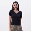 T260 Women Solid combo leopard print neck band short sleeves fashion T Shirt
