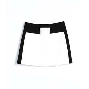 G470 Women Color-block suiting fabric mid waist flapped pocket mini skirt