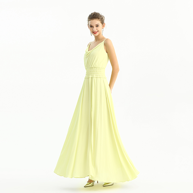 D207 Solid Heavy Georgette Cowl Neck Maxi Evening Dress
