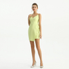D210 Solid Crepe Asymmetric Neckline Mini Evening Dress