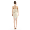 D078-6 Women 2 tone eyelash lace cape sleeve flared asymmetric hem midi evening dress