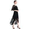 D078-2 Women floral lace cape sleeve flared asymmetric hem midi evening dress