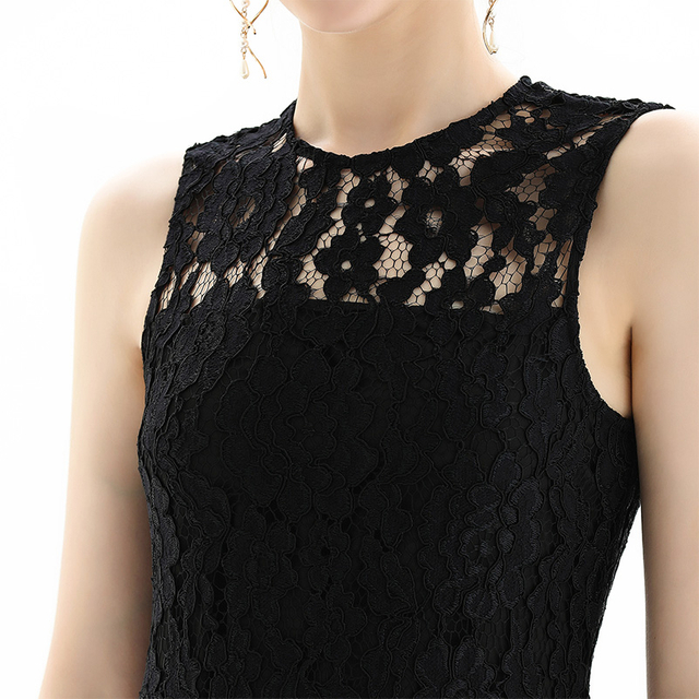 D098 Women Floral eyelash lace sleeveless straight-cut party midi dress