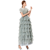 D132-1 Girls Velvet short sleeves top pleated ruffle tiered tulle gown 