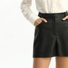 P218 Women faux leather classic scoop pockets smart casual shorts