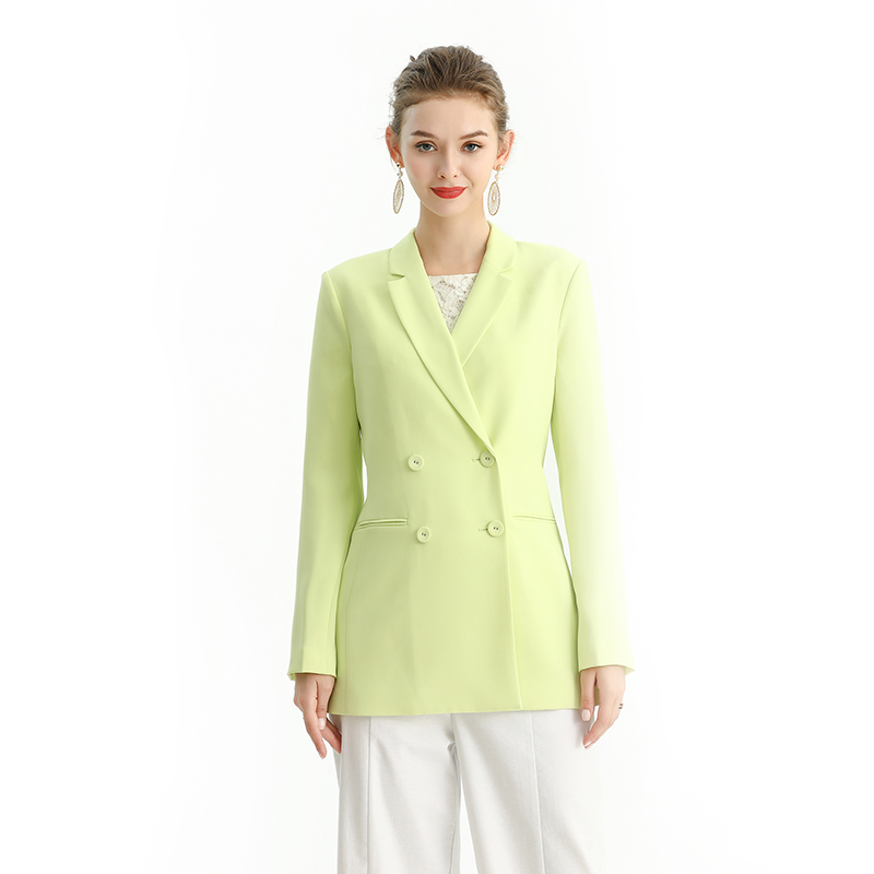 J216 Women Solid crepe double breast career tailored blazer 