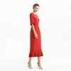 D095-1 Women Polyester crepe short sleeves ruffle detailed straight-cut midi dress