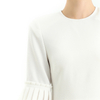 D095 Women Solid crepe short sleeves ruffle detailed straight cut midi dress