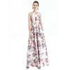 D112 Women floral Print halter neck sleeveless full circle flared maxi evening dress