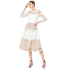 D139 Women Macramé lace-panelled three-quarter sleeves flared midi dress 
