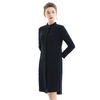 C053 Women Solid long sleeves band collar seam-detail midi shirt dress