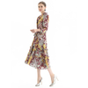 D083 Women floral print three-quarter sleeves ruffle detailing tiered midi wrap dress