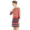 D079 Women Geometric print boat neck three quarter sleeves mini day dress 
