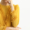 D084 Women Solid chiffon three quarters sleeves ruffle detailed midi party dress