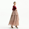 D192 Girls Velvet long sleeves tiered flared design maxi tulle gown 