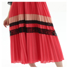D074-1 Women Color block cut out shoulder lace trims pleated midi evening dress
