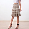 S254 Women faux suede perforated panel mesh combo sunburst pleated midi skirt