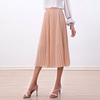 S280L Women Solid chiffon elasticated waist full circle sunburst pleated midi casual skirt