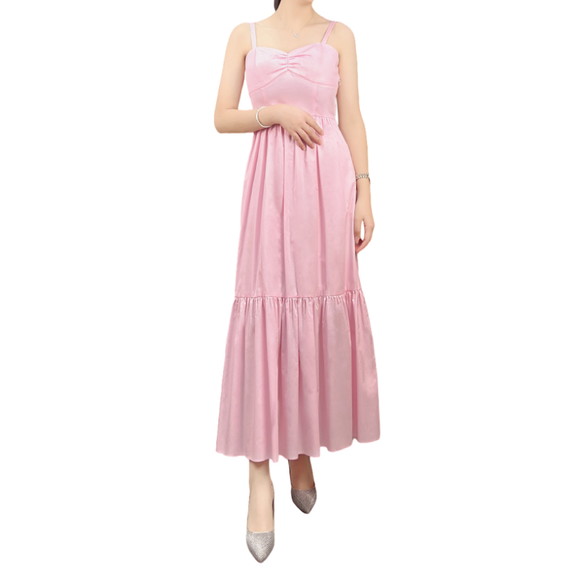 D296 Women Cotton strappy smocked back tiered ruffle flared midi dress 