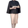 J242 Women Faux leather band collar double zip poncho cape coat 