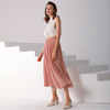 C042 Women Solid chiffon full circle sunburst pleated midi casual skirt