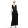 H08 Women Solid knit sleeveless embroidered and sequin embellished maxi evening dress