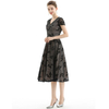 D062 Women Floral lace V neck cap sleeves flared midi evening dress