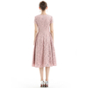 D062-2 Women Scroll leaf lace V neck cap sleeves flared midi evening dress