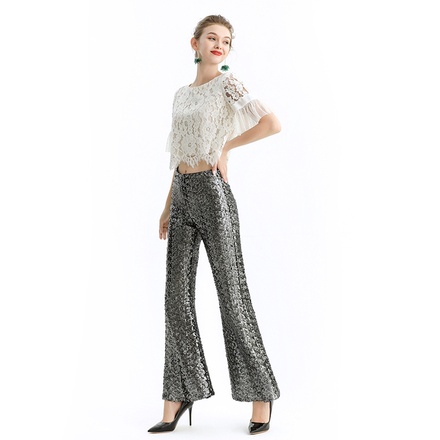 P159 Women Fully sequin bootcut party trousers 