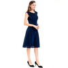 D026 Women Semi-sheer metallic knit round neck sleeveless A-line flared midi party dress