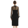 D030-1 Women Velvet mock neck long puff sleeves fitted midi party dress
